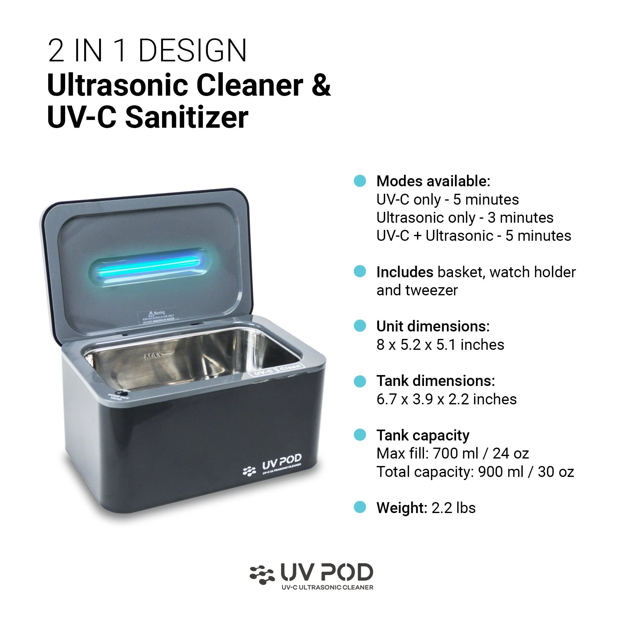 Ultrasonic Cleaner & UV Light Sanitizer (Black Version) - Image 2